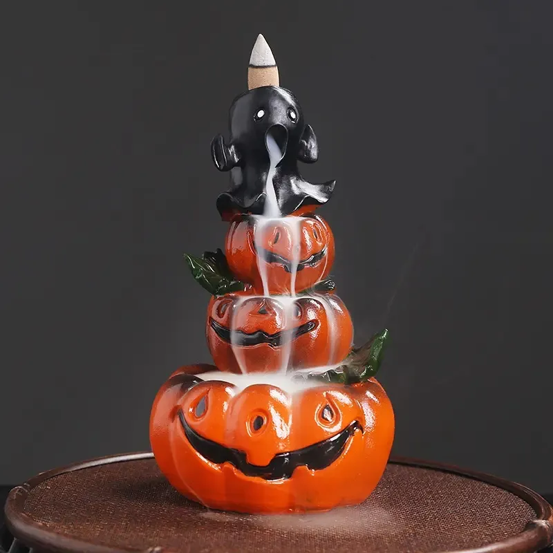 1 peça, resina de abóbora de Halloween, decoração de casa, ornamento feito à mão, queimador de incenso, cascata, incenso, decoração de casa (sem incenso)