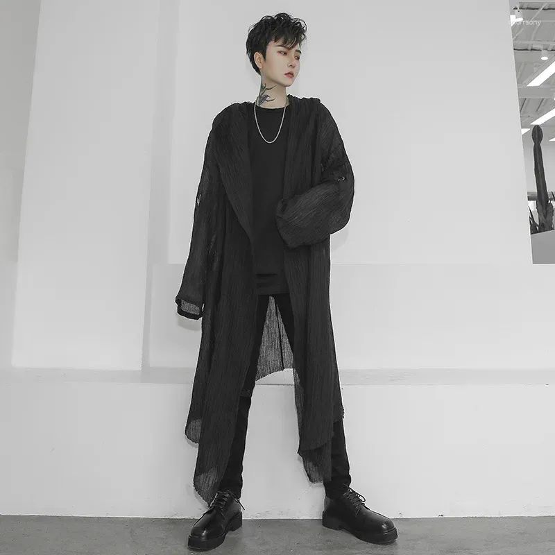 Men s Trench Coats High Quality Mens Unisex Casual Open Stitch Ded Long Cloak Cape Coat Hip Hop Men Solid Loose Trenchcoat