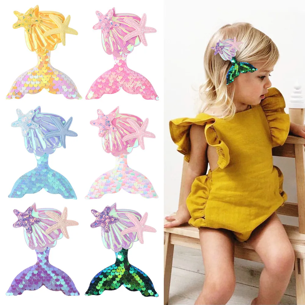 Mermaid Shape Sequin Hair Clip For Girls Kids Hair Bows Clips Barrettes Cute Cartoon Hairpins Headband For Children Hair Accessories 2810