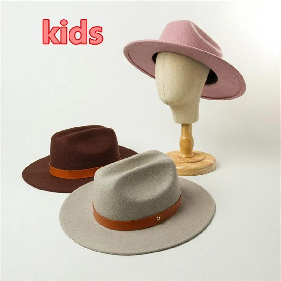 01911-hh9003b bambini nuova cintura di lana estiva 55 cm dimensione della testa berretto fedora per bambini cappello panama per il tempo libero C030901236i