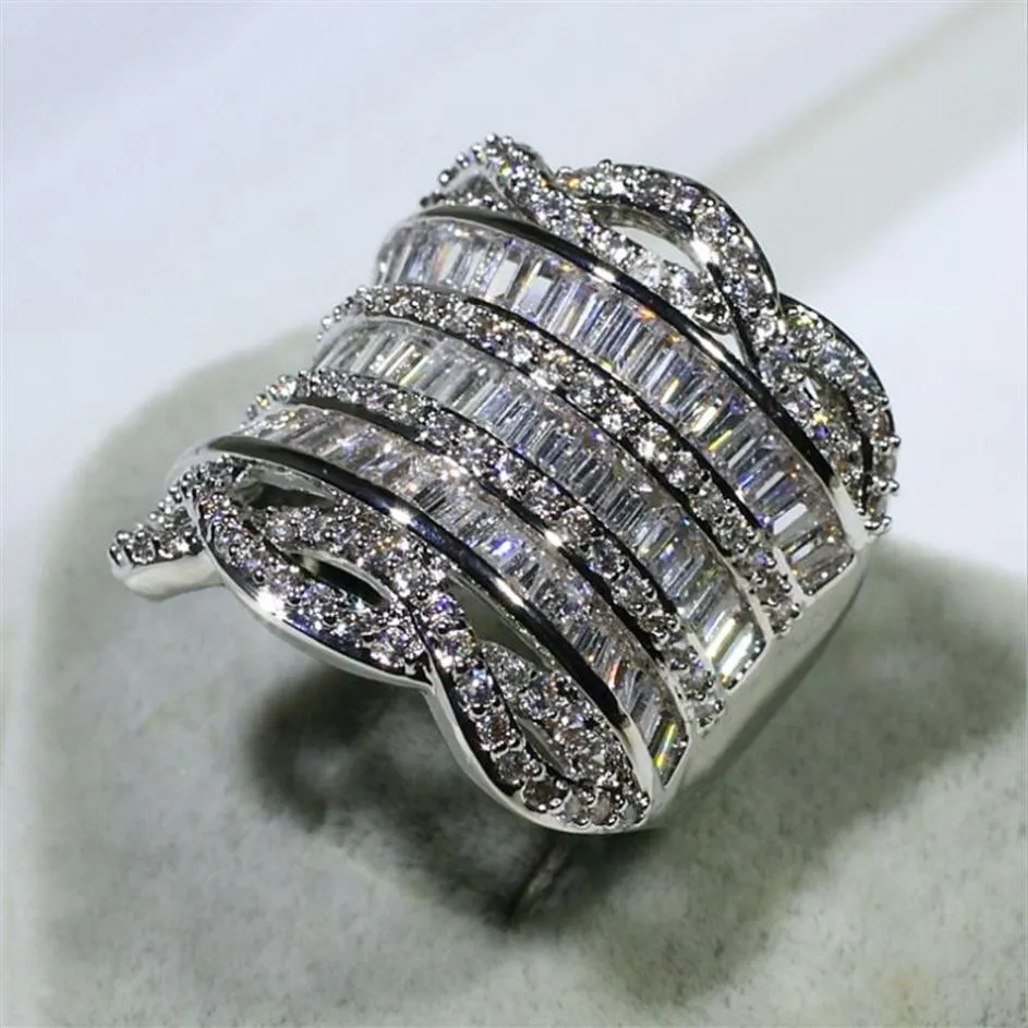 Lyxiga smycken unika 925 sterling silver full stack 5a kubik zirkonia cz diamant bred ringar fest kvinnor bröllop band fingerband 318k
