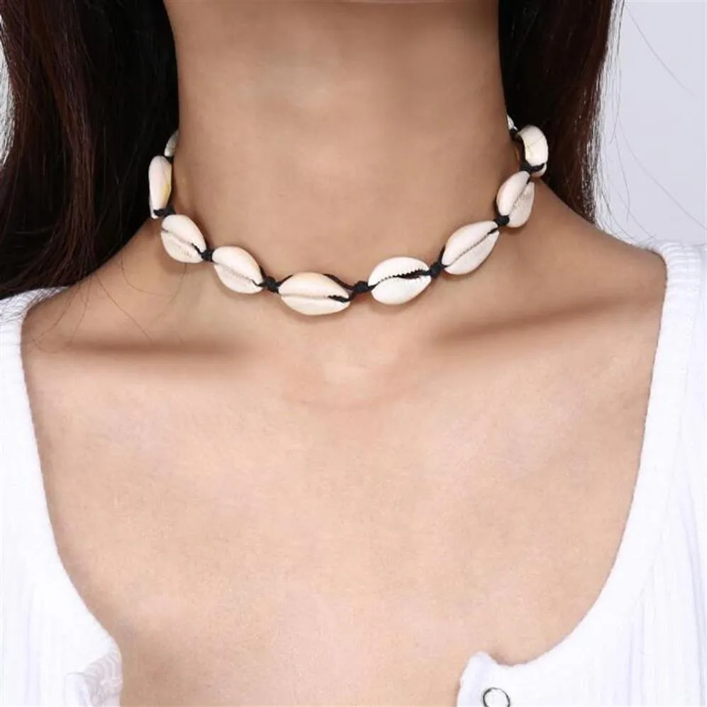 Nouvelle mode chaîne de corde noire coquillage naturel collier ras du cou collier collier collier ras du cou pour été plage Gife GB8662994