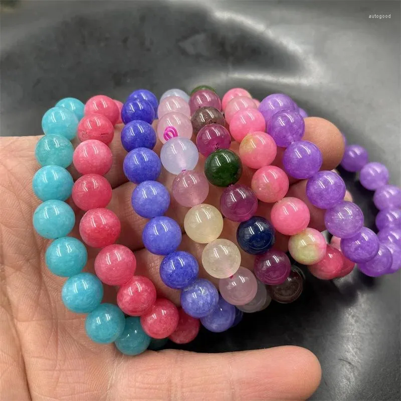 Strand Femme 10 mm Violet Bleu Amazonite Couleur Tourmaline Fleur de Pêcher Jade Bracelet Rose