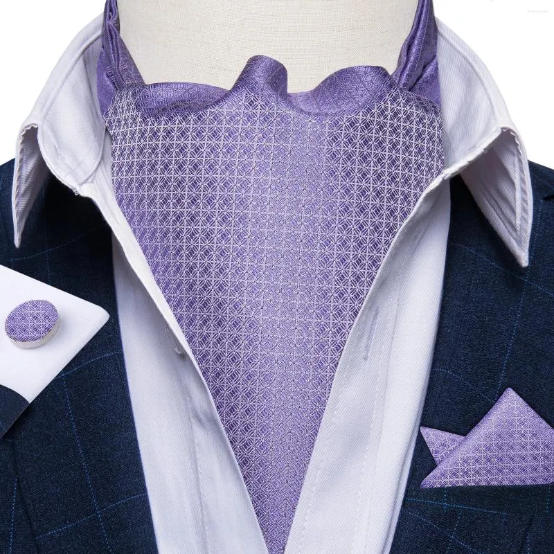 Papillon in seta viola scozzese Ascot fazzoletto da taschino Set gemelli per uomo Business Party Cravatta da matrimonio per gentiluomo di lusso formale britannico