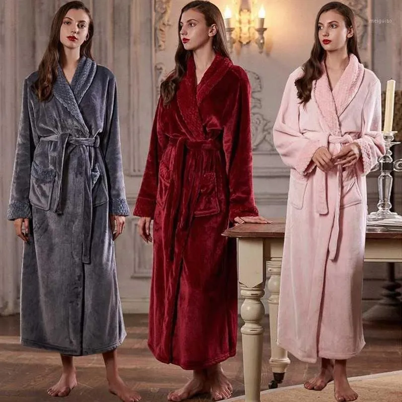 Ropa de dormir para mujer Mujeres extra larga franela cálida bata de baño más tamaño waffle coral vellón piel albornoz para vestido de invierno 337n