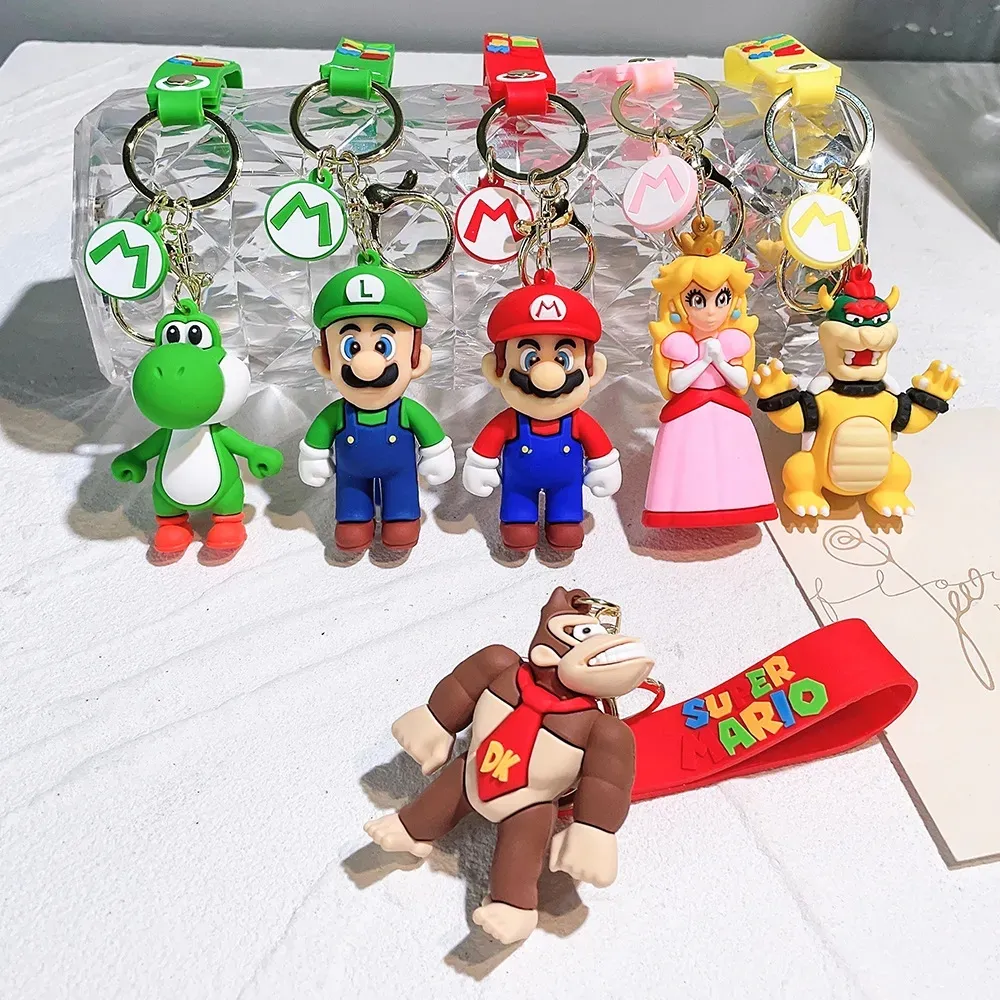 Decompression Toy 19 Styles Mushroom Keychain Super Bros Action Figure Model PVC Cartoon Bag Doll Pendant Toys Gift