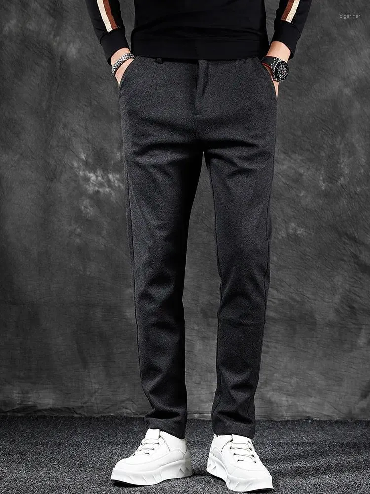 Pantalons pour hommes Automne Laine Droite Hommes Style Coréen Social Casual Gris Noir Pantalon Slim Fit