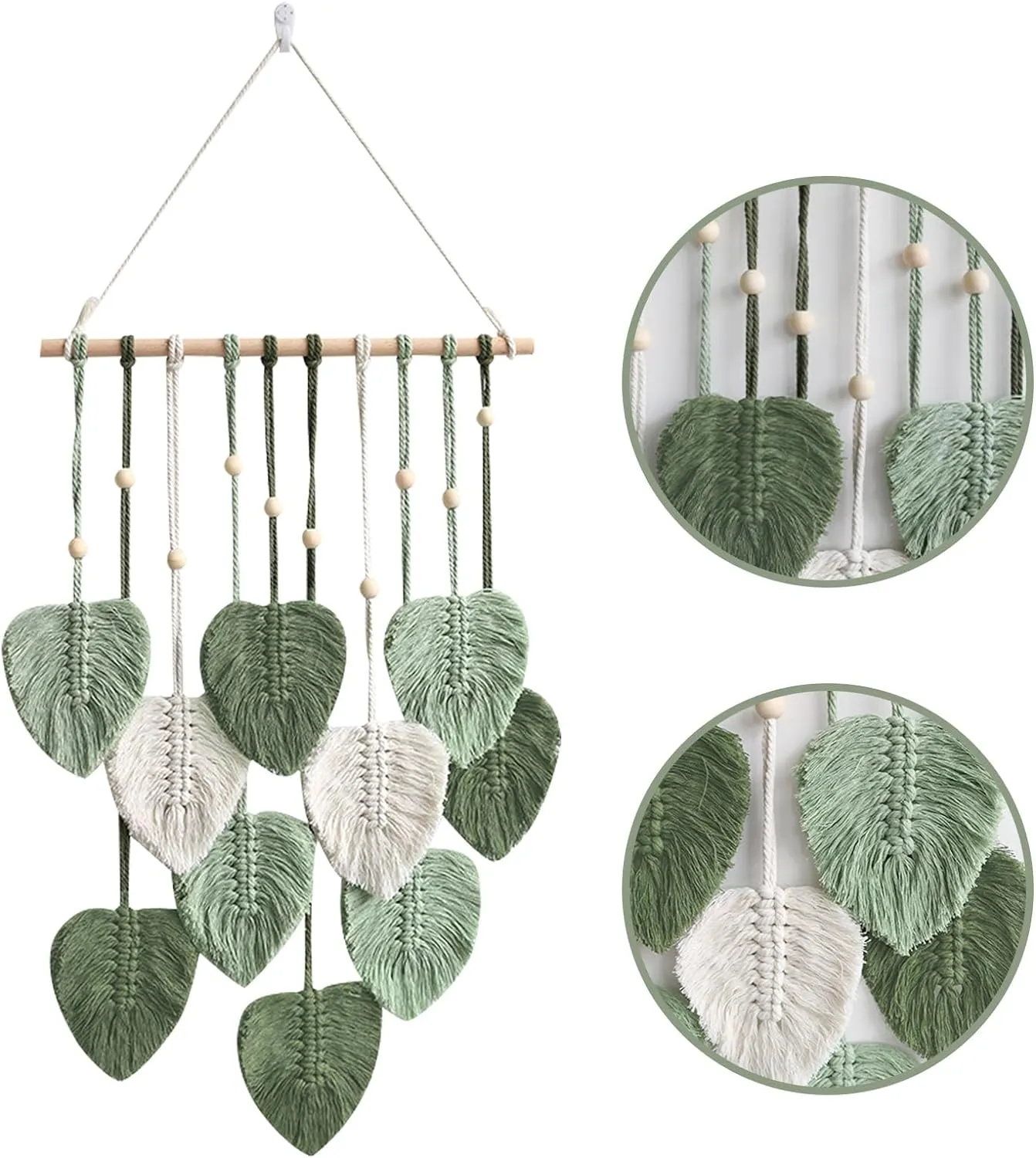 Folhas de suspensão de parede de macrame, decoração de parede boho, folhas tecidas de penas, decoração de borlas, arte de parede de penas de folha artesanal 1221707