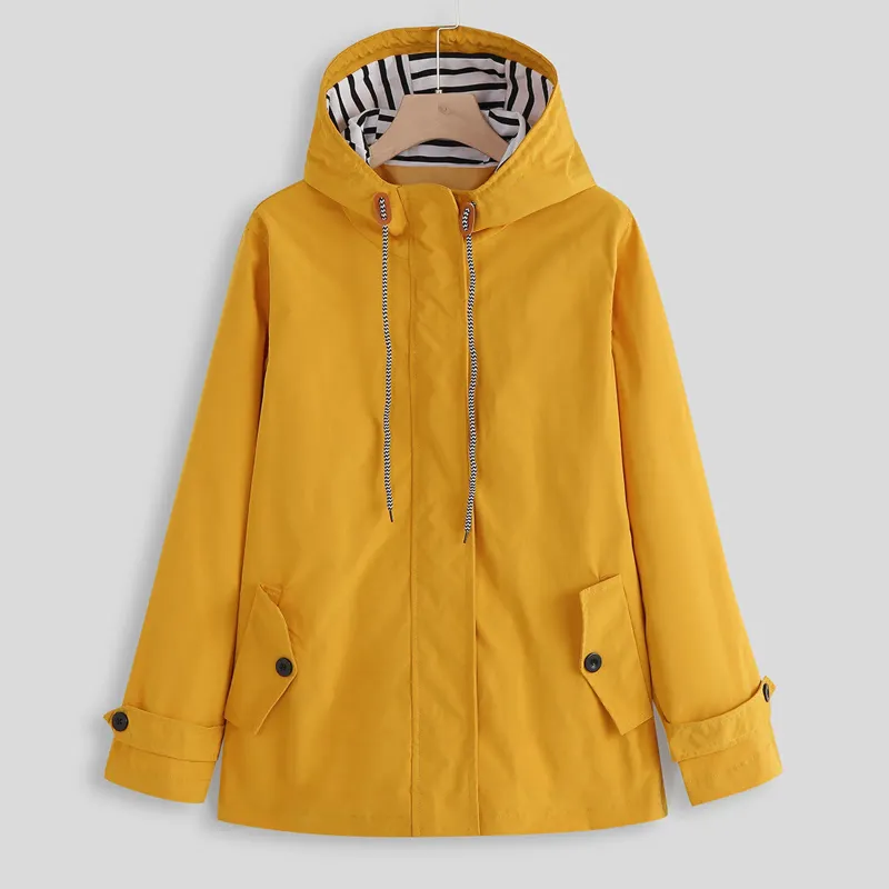 Women's Jackets Women Outdoor Solid Coat Hooded Raincoat Striped Rain Suit Windproof Warm Jacket Womens Casual Mountaineering