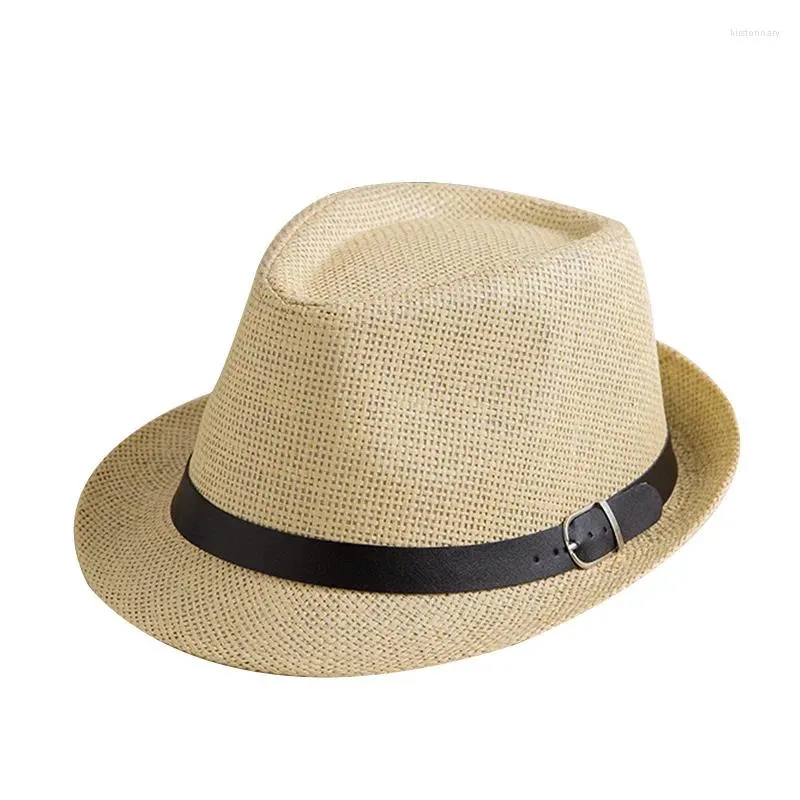 Berretti Genitore-Bambino Tessitura Semplice Cappello da Sole Traspirante da Jazz Cappello da Viaggio Estivo da Uomo Protezione Solare con Fibbia per Cintura in Pelle Berretto di Paglia A61