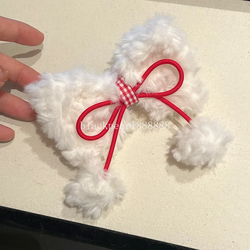 Fashion Candy Color Plush Bow Hair Clip for Women Girls Sweet Fluffy Hair Ball Pendant Hairpin Party Headwear Accessories Gift