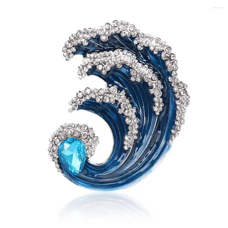 Broches coreanos creativos de fantasía con solapa de ola de mar para mujer, insignia de cristal azul océano, accesorios de fiesta, joyería de lujo, Pins, traje