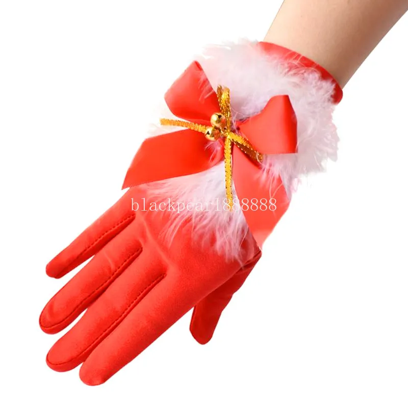 Santa Claus Festive Gloves White Fur Fancy Dress Party Short Red Santa Gloves Fancy Dress Christmas Costume Accessories