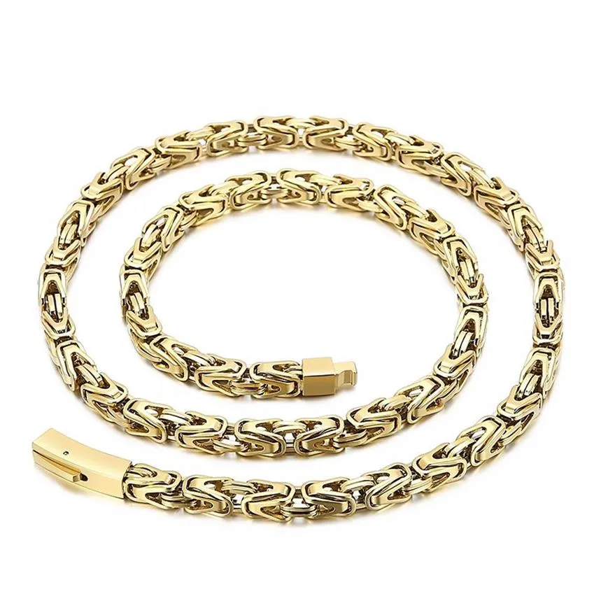Collana a maglia annodata solida con catena bizantina in oro nero da 6 mm e 26 pollici per regali da uomo Gioielli in acciaio inossidabile310O