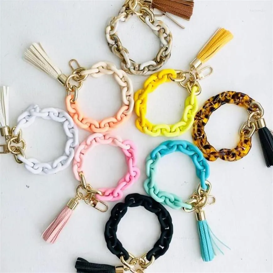 Chaveiros Keychain Mulheres Acessórios Whole Wristlet Bangle Pulseira Bonito Acrílico Link Chain Couro Borla Telefone Charme Key237i