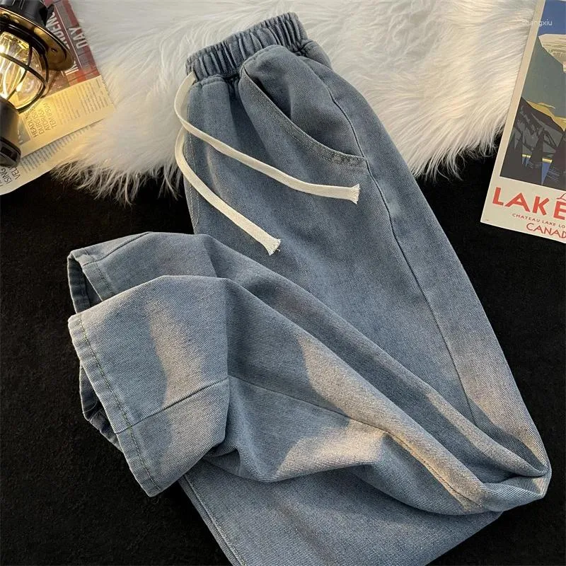 Jeans da uomo Primavera Autunno Pantaloni Gamba larga Dritta Casual Streetwear Solido Allentato Stile giapponese Pantaloni in denim in vita elastica Y25