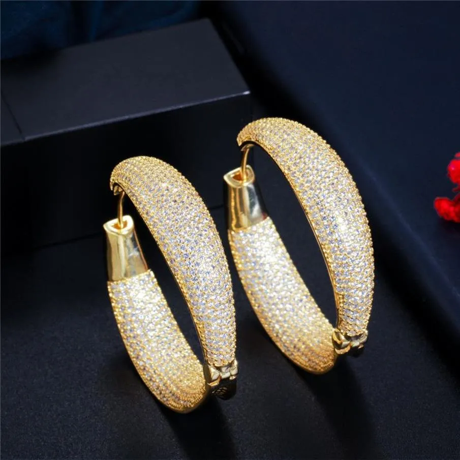 Brincos de argola CZ banhados a ouro amarelo 18K de alta qualidade para festa de casamento presente para mulheres 300W