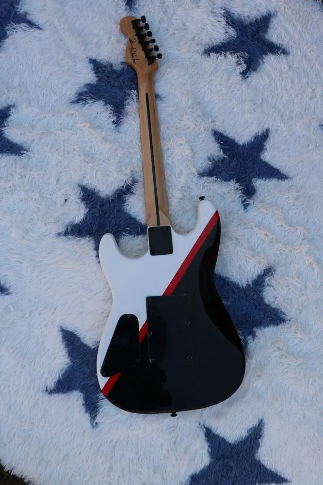 Anpassade svarta elektriska gitarrer svärd inlay dubbel skakning lönn fretboard svart