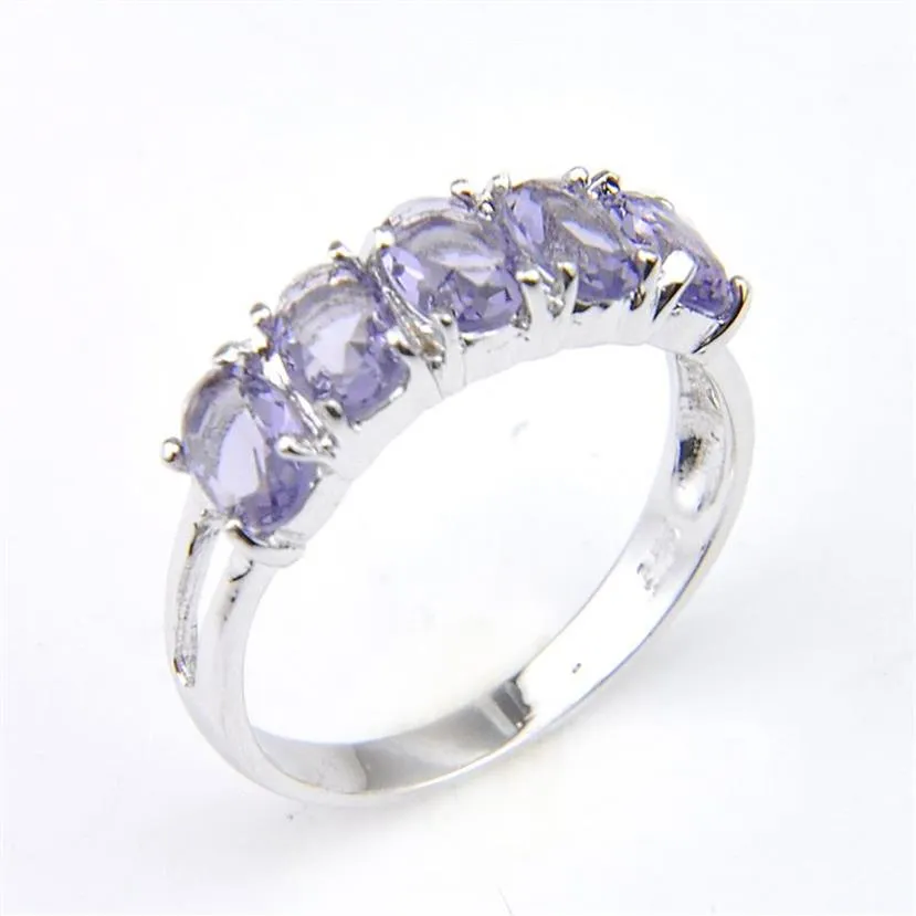 LuckyShine New Arrival Full New Oval 5- Stone Natural Amethyst 925 Sterling Silver Plated For Women Charm Gift Idea Rings Shi2694