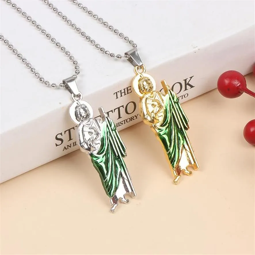 Pendant Necklaces Gold Sliver San Judas Tadeo Catholic Keychain Religious Church Decor Statue Souvenir Gift256I