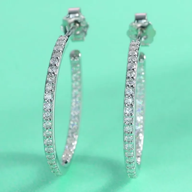 Meisjes Vrouwen Chamring Diamanten Oorbellen 925 Sterling Zilver Knipperende Moissanite Hoops Oorbellen Leuk Cadeau voor Feest Bruiloft