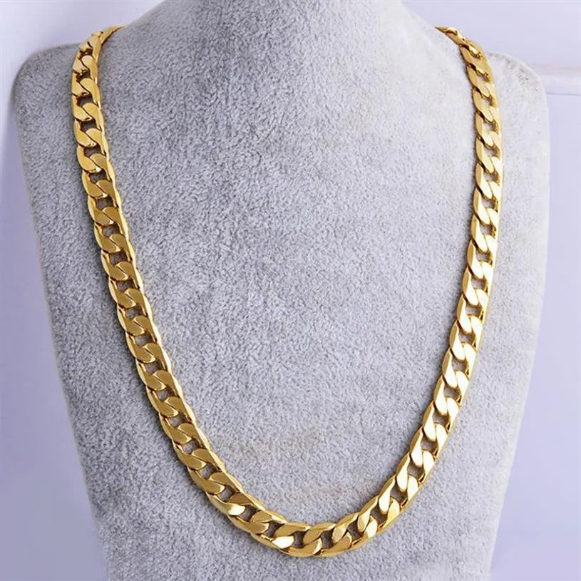 10 mm Big Yellow Solid Gold Filled Cuban Link Chain Halsband Tjock Mens Smycken Kvinnor Guld Mens Halsband Hip Hop Jewelry3227