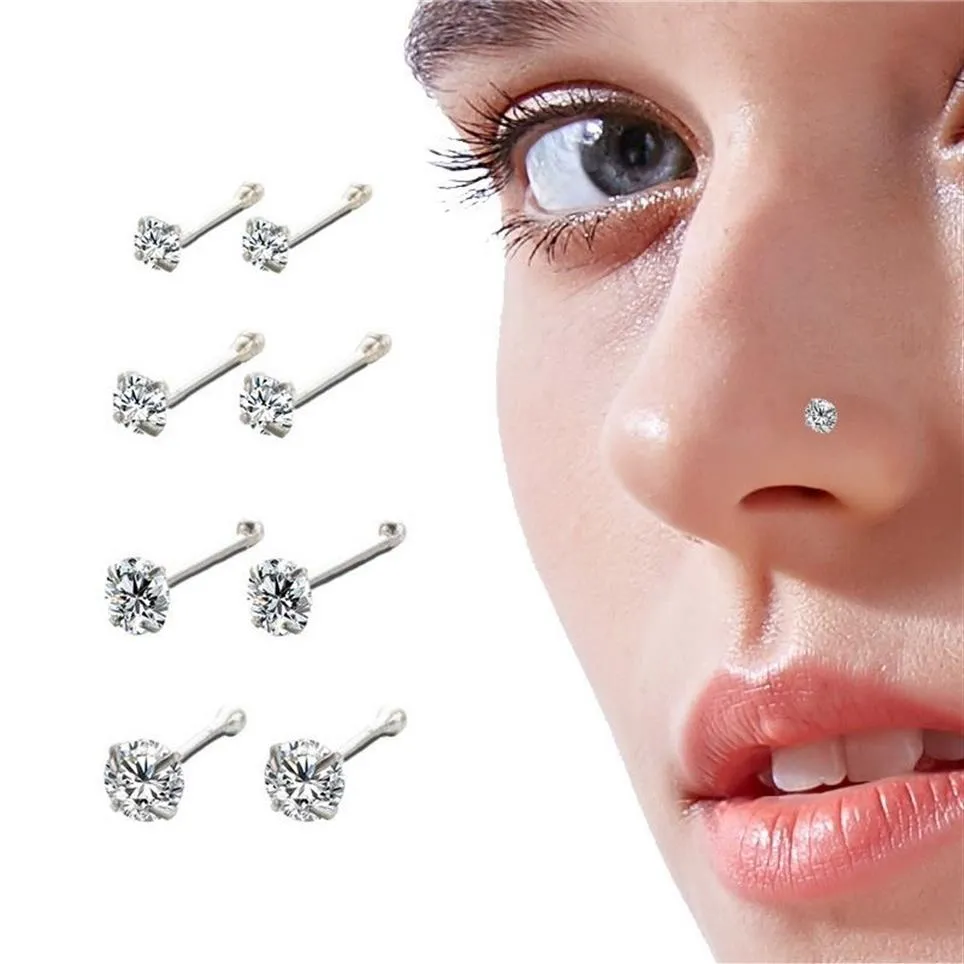 925 Sterling Silver Nose Stud For Woman Round Trend Zircon Nose Ring Body Piercing Jewelry Not Allergic Party Gift 210507351V