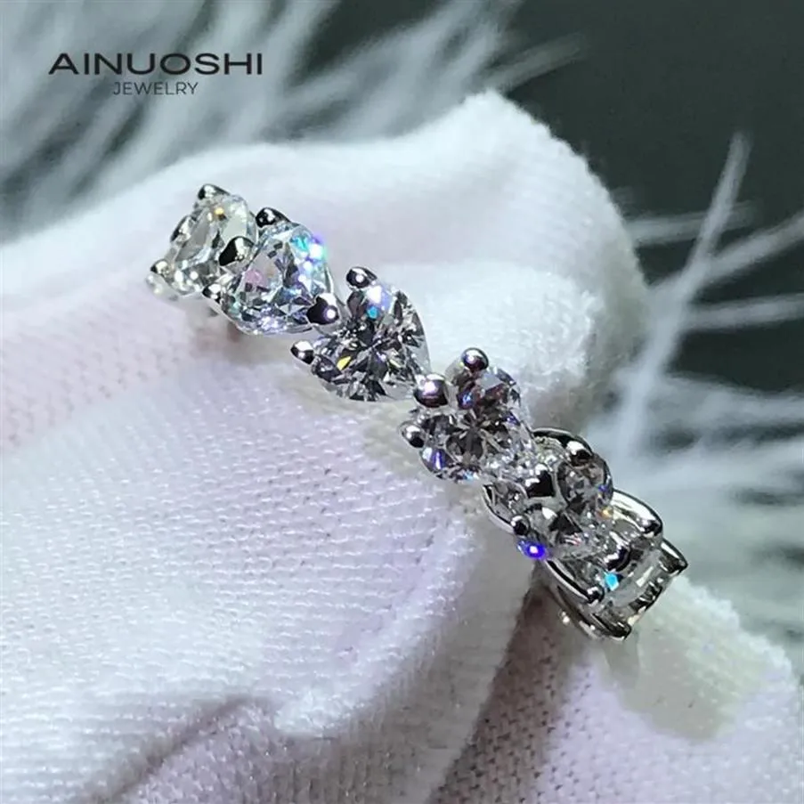 Ainuoshi em forma de coração sona diamante noivado eternidade anéis presentes para 925 prata esterlina feminino guardião vida abertura anéis323m
