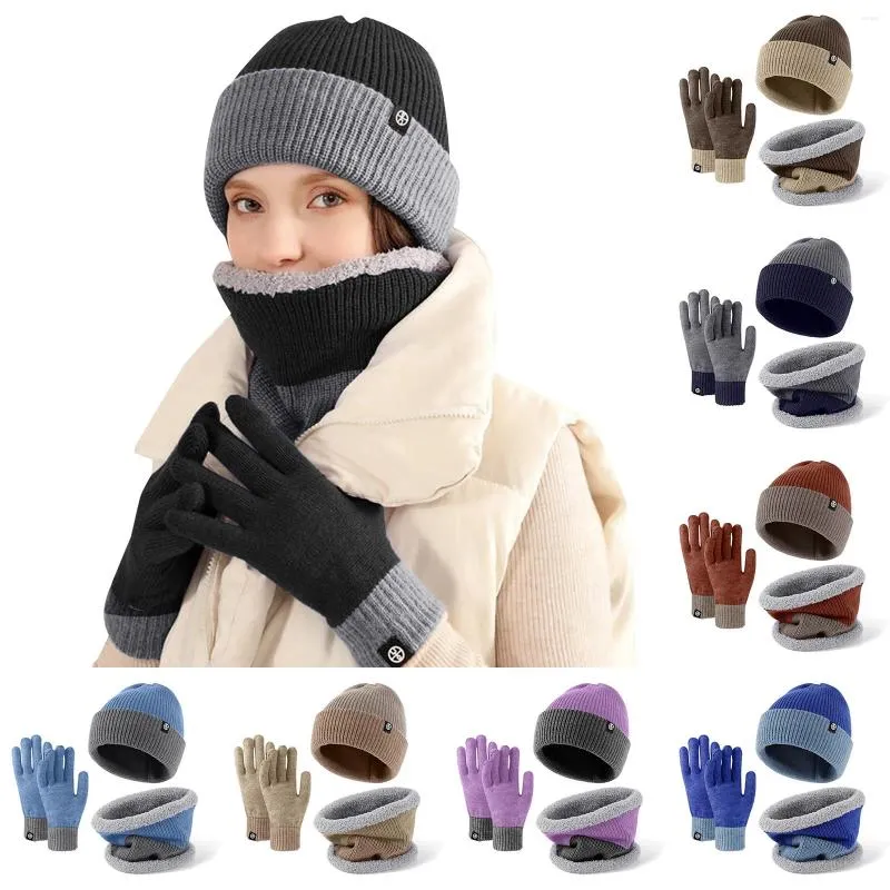 Ball Caps Warm Knitting Gloves Hat Three Piece Scarf Wool Reversible Color Ear Protector Winter Suit Women Highest quality