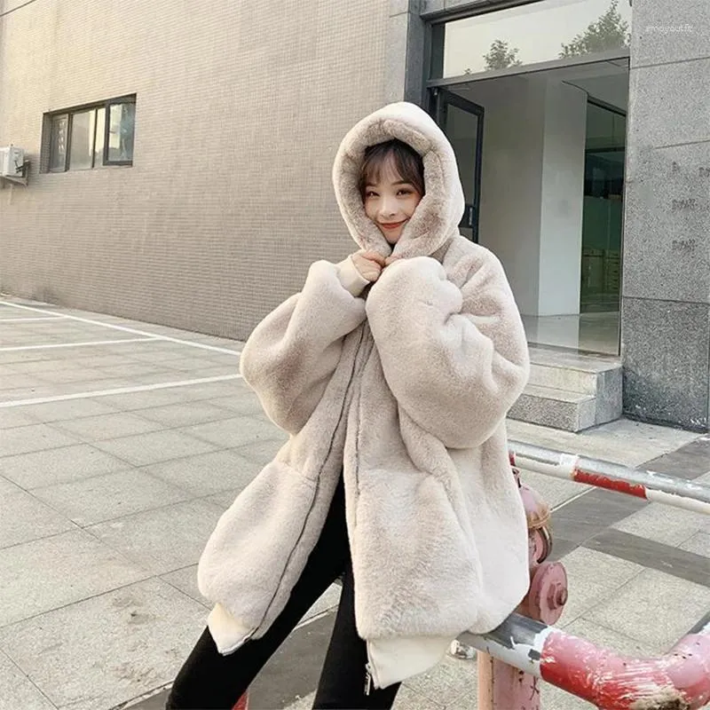 Women's Fur Beige Apricot Fluffy Jacket For Women 2023 Autumn Winter Thick Warm Elegant Lady Clothes Furry Outerwear Faux Coat