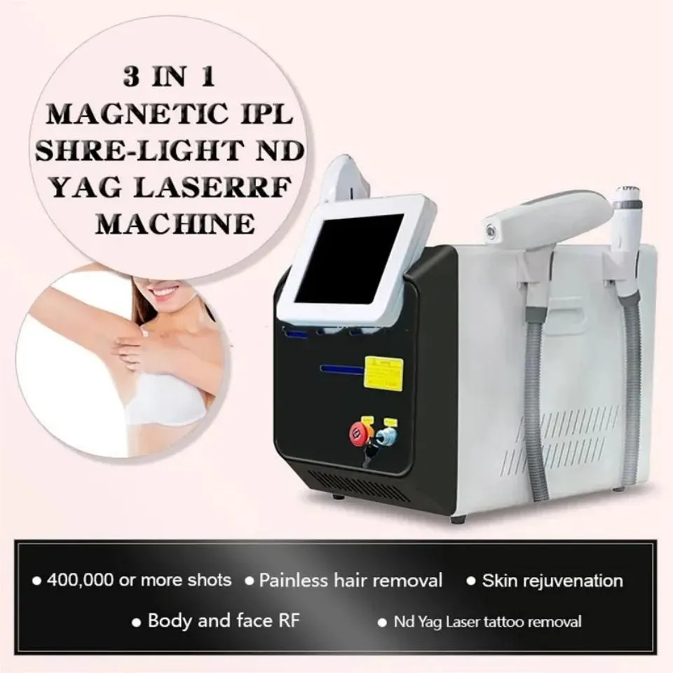 3 em 1 360 Megneto OPT Elight IPL Remoção de pêlos Levantamento de pele Nd Yag Laser 1064nm Máquina de remoção de tatuagem