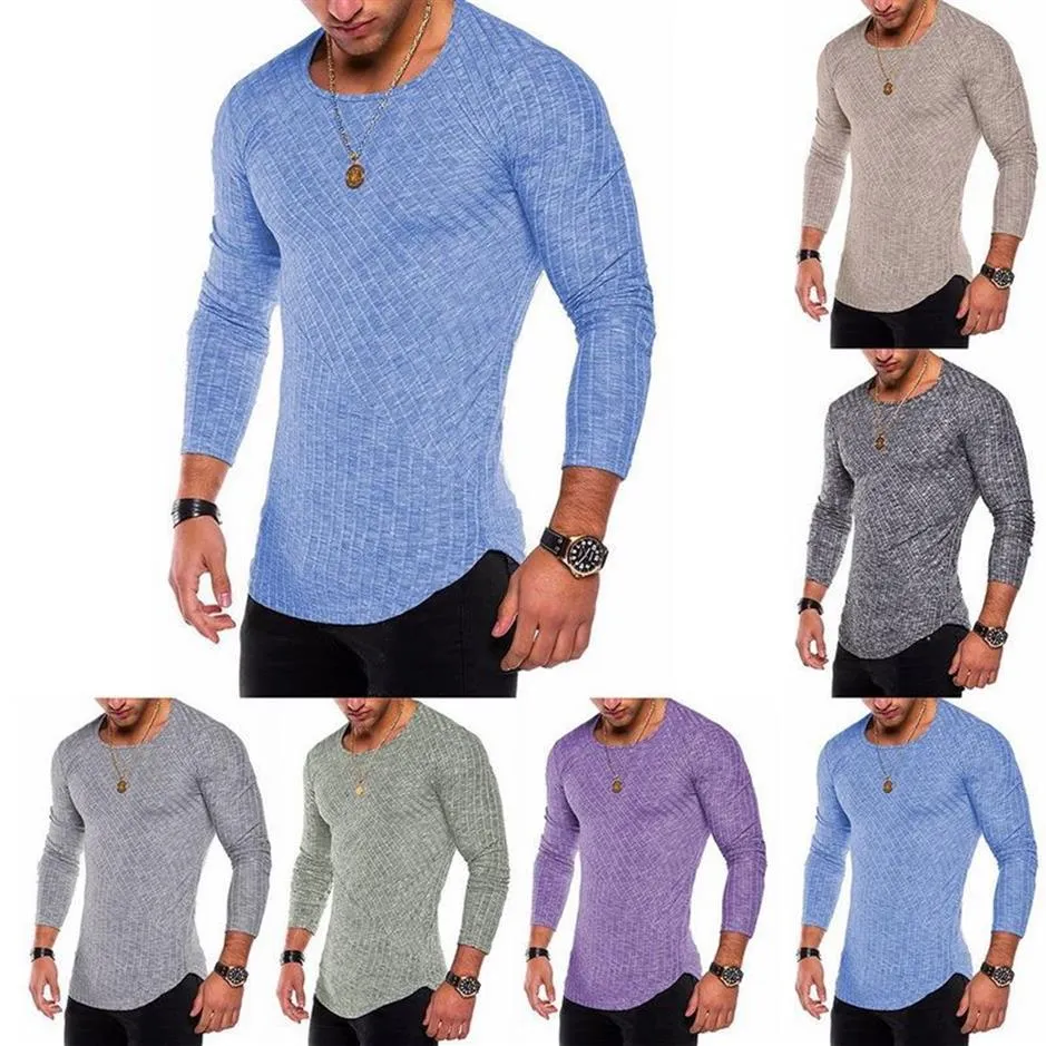 قمصان الربيع بالرجال بالإضافة إلى حجم 3xl طويل الأكمام مخطط T قميص غير رسمي O-neck الصلبة Tshirt Tops280k