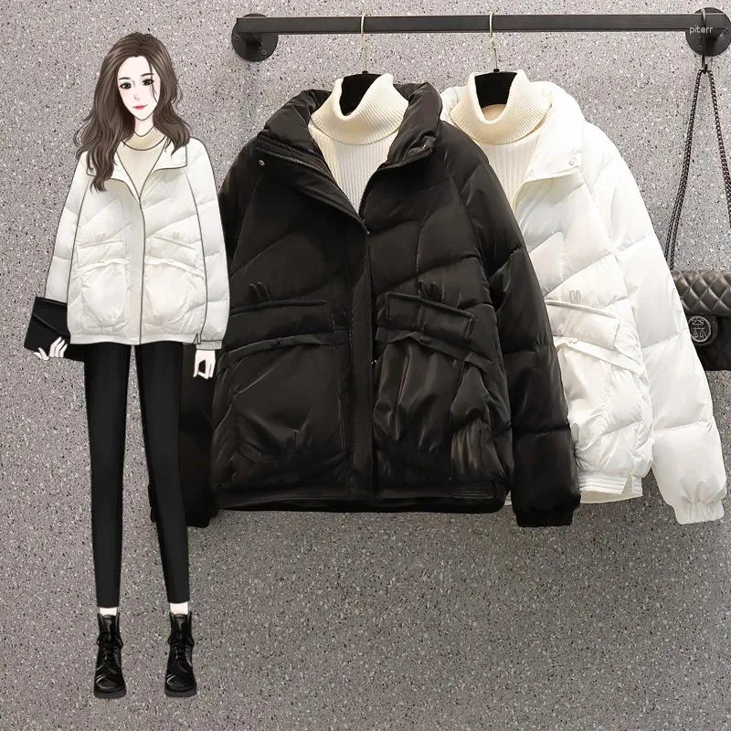 Women's Trench Coats M-4xl High Collar Cotton Jackets For Women 2023 Plus-size Winter Overcoat Niche Design Pure Color Padded Clothes Female