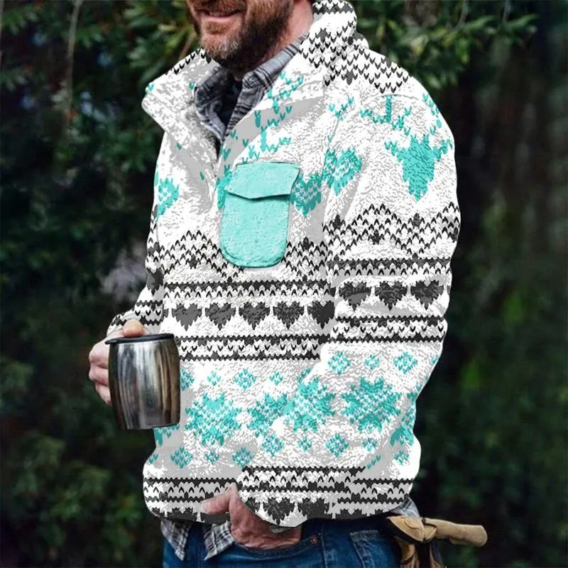 Christmas Snowflake Pattern Sherpa Hoodie Mens Sublimation Casual