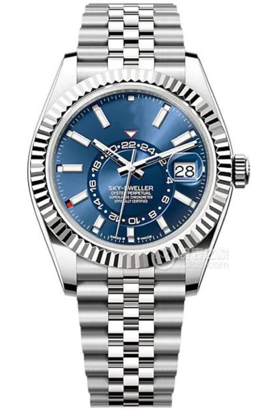 Montre-bracelet de luxe TOUT NOUVEAU Sky-Dweller Or Blanc CADRAN BLEU 42mm Montre Jubilee 326934 Montre Mécanique Automatique 9003 Homme Montre SkyDweller