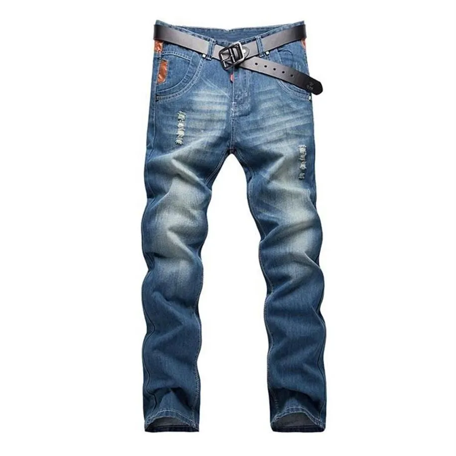 Jeans para hombres 2021 Slim Fit Primavera Otoño Retro Azul Estiramiento Moda Bolsillos Desinger Hombres Moda Casaul Hombre Marca HOWDFEO180J