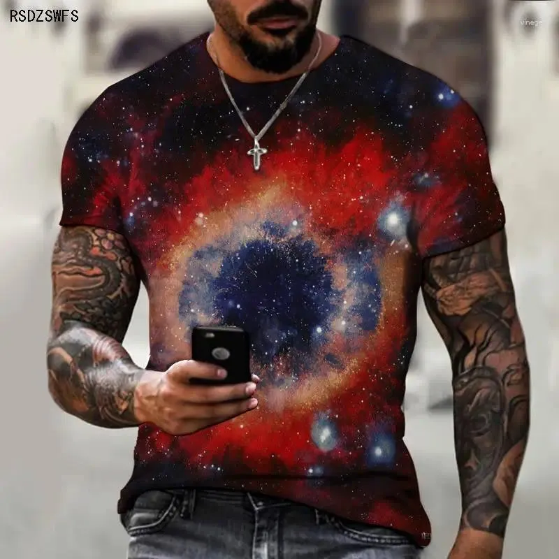 Men's T Shirts Tops For Summer And Spring Universe Milky Way Galaxy 3D Printing Oversized T-shirt 2023 Fashion Short-sleeved Top Street