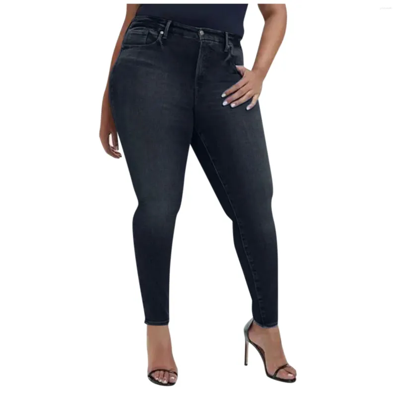 Kvinnors jeans stor storlek hög midja dra åt kurvpennpennor med zip med knappstängning Pantalones de Mujer