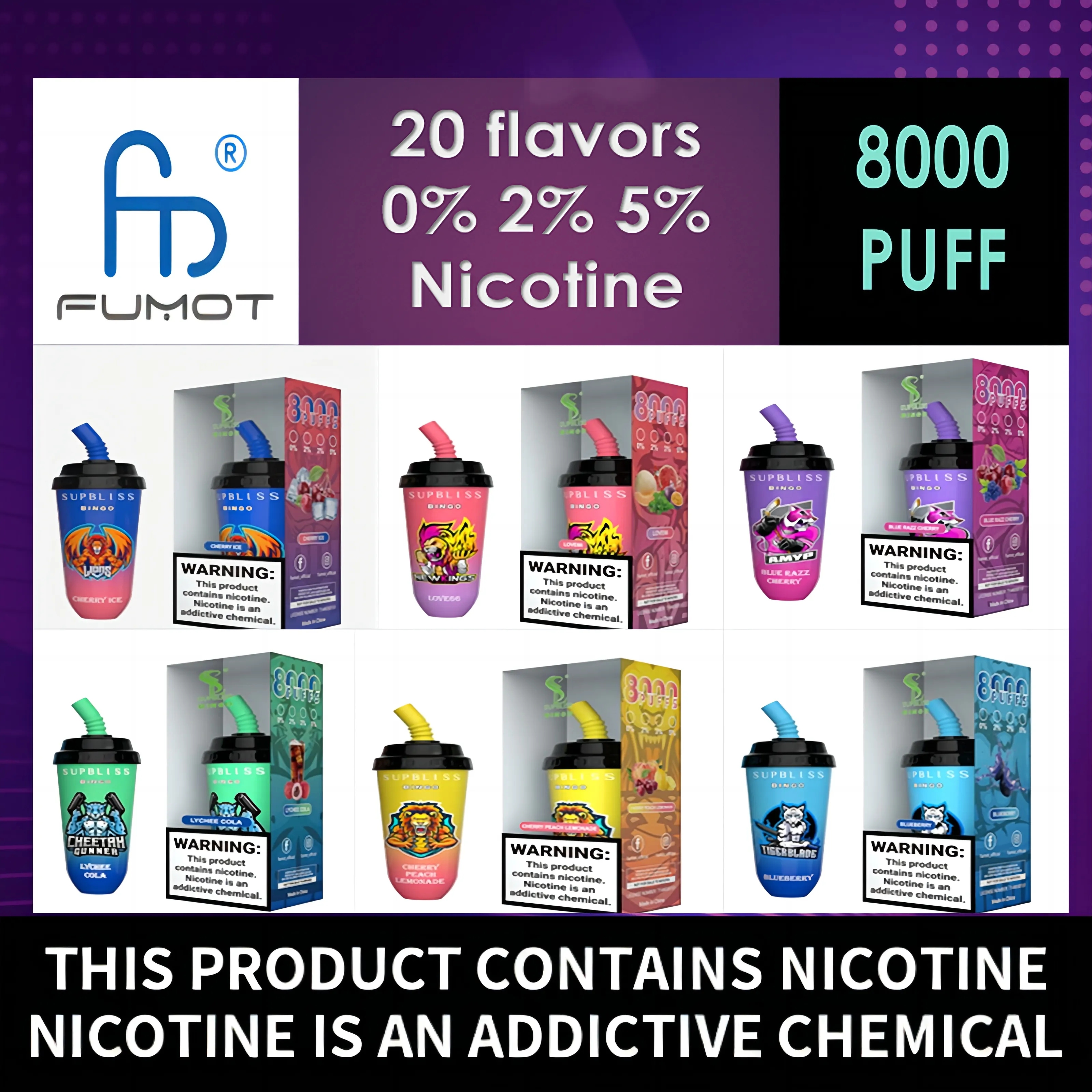 Supbliss Bingo 8000 Puff DISPOSITIF VAPE POD JETABLE 600mah Batterie