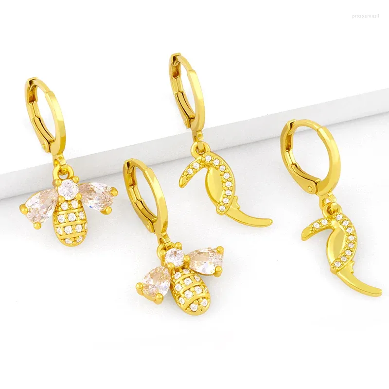 Boucles d'oreilles FLOLA petite abeille Huggies pour femmes plaqué or pic cubique zircone vente en gros bijoux cadeaux Ersx06