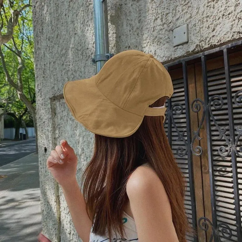 Wide Brim Hats Women Sun Visor Foldable Solid Color Protection Fasten Tape Adjustable Anti-UV Breathable Face Gardening Su