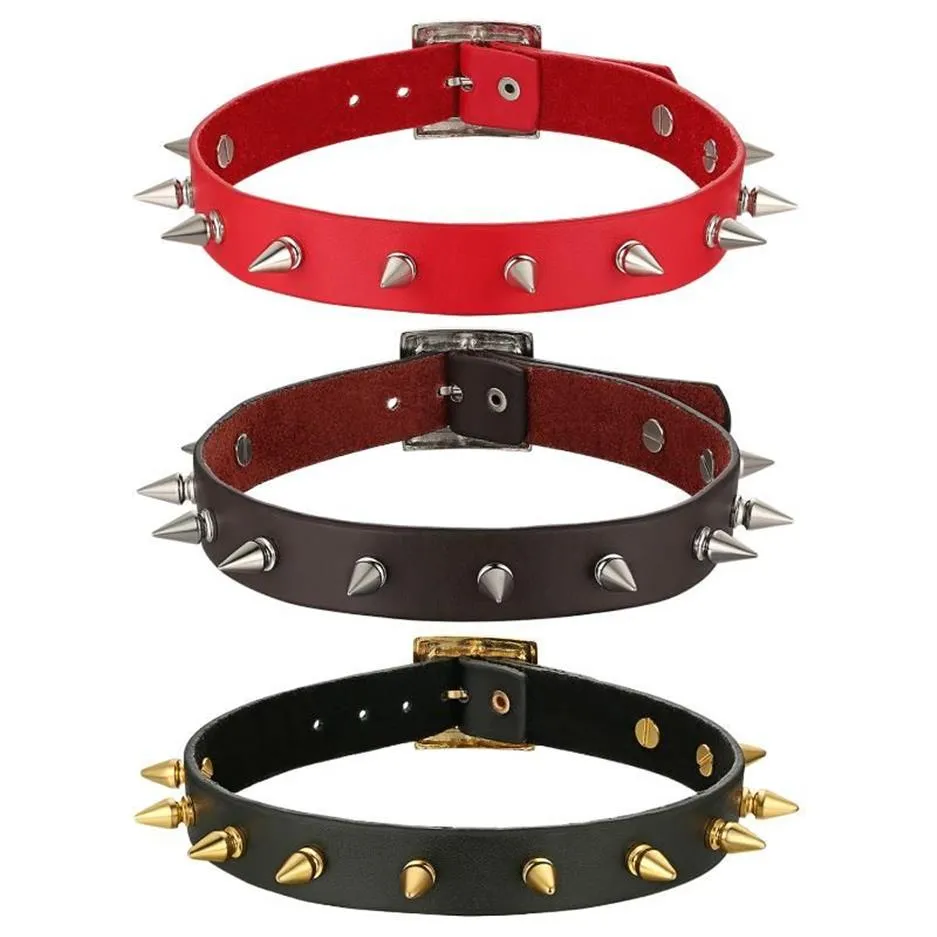 Boniskiss 2020 New Rock Spike Rivet Choker Belt Collar Läder Goth Halsband med slungad chocker -halsband för Woman Man Jewelry227N