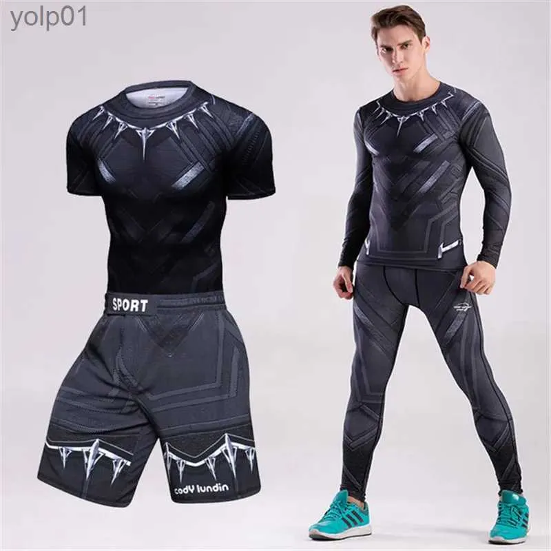 Herren Trainingsanzüge Kompressionsshirt Black Panther Spider Fitness Winter Soldier Gym Workout MMA Rashguard BJJ Männer Jiu Jitsu Laufen Jogging SetL231016