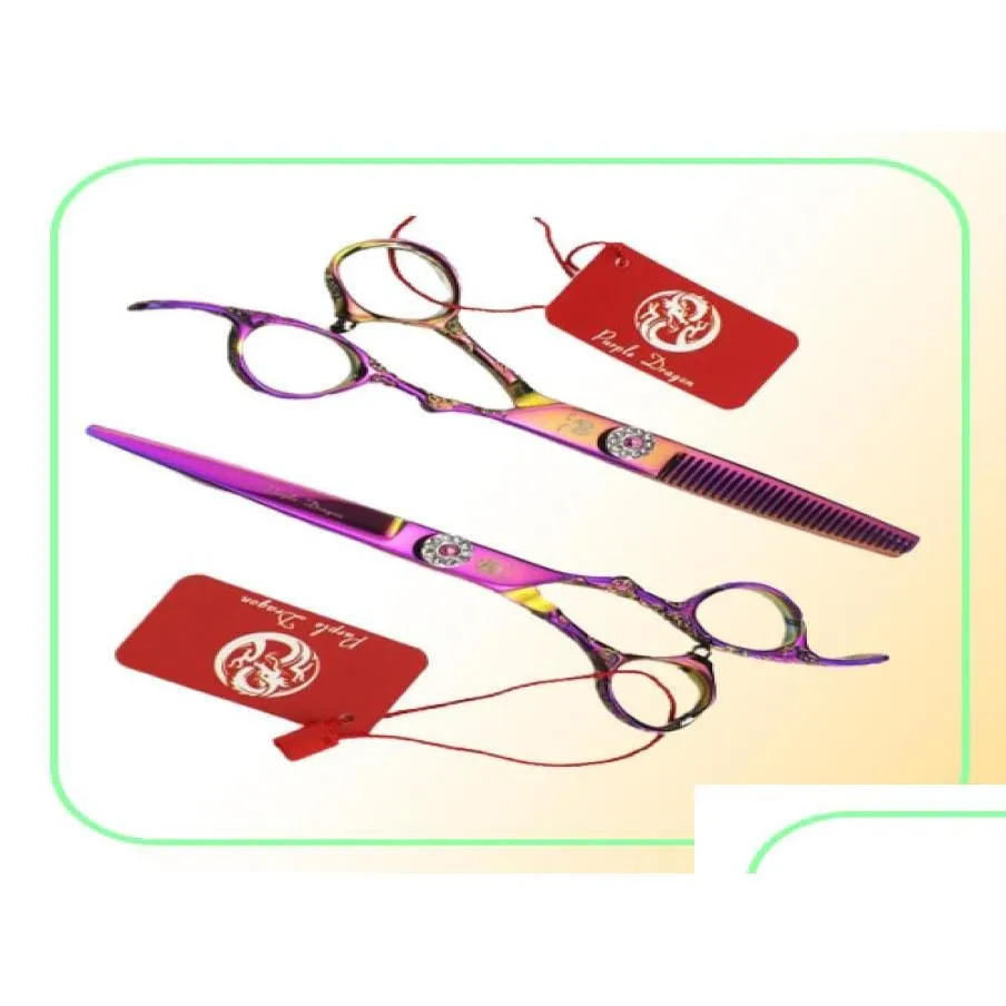 Tesoura de cabelo roxo dragão arco-íris gem parafuso corte e desbaste 6 polegadas rosa escultura lidar com embalagem simples 7896928 gota entrega p dh4su