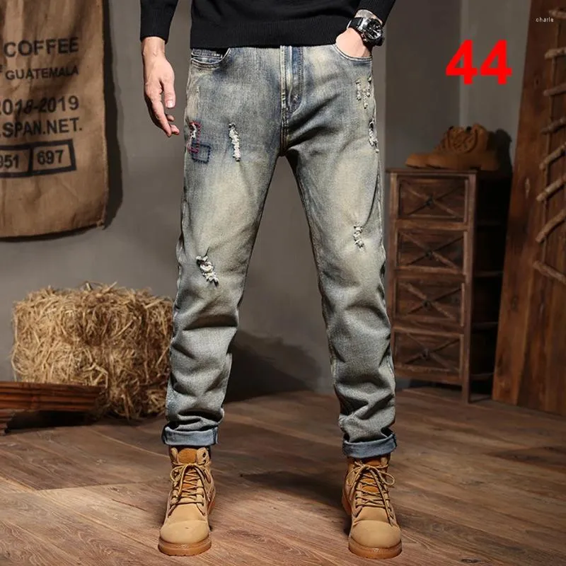 Männer Jeans Vintage Männer Plus Größe Denim Hosen Gerade Zerrissene Mode Lässig Einfarbig Hosen Männlich Big Bottom