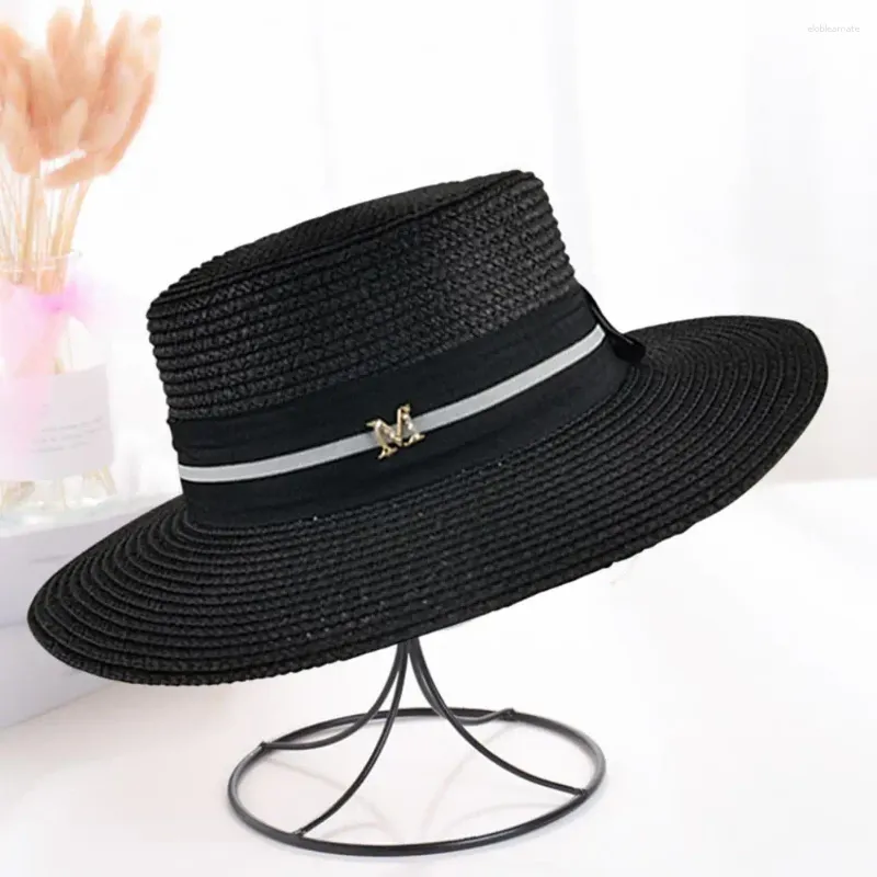 Chapeaux à large bord Femmes Chapeau Respirant Été Lavable Crème Solaire Élégant Classique Plat Dôme Paille Soleil