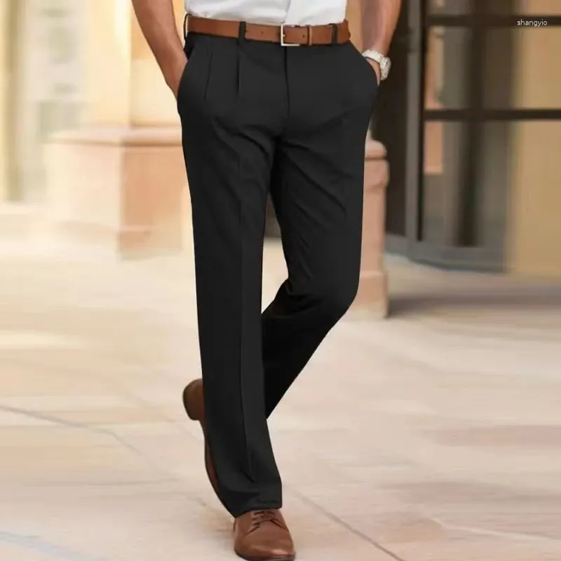 Erkek pantolon moda bahar sonbahar erkekler iş ofis cep takım elbise uzun ince fit düz bacak eşofmanları erkek rahat katı pantolon