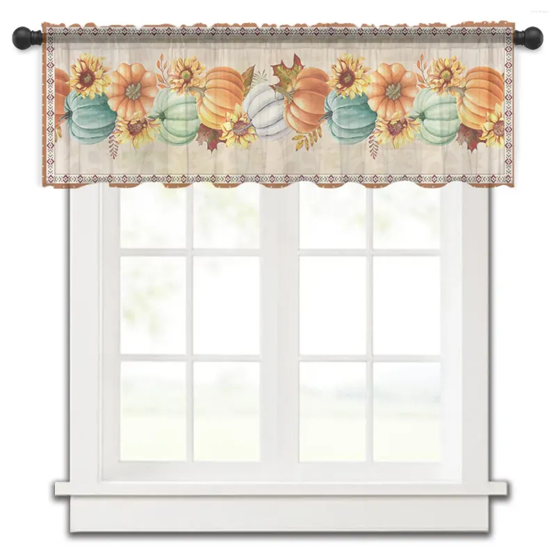 Vorhang Thanksgiving Herbst Kürbis Ahorn Sonnenblume kleines Fenster Tüll durchsichtig kurz Wohnzimmer Home Decor Voile Vorhänge