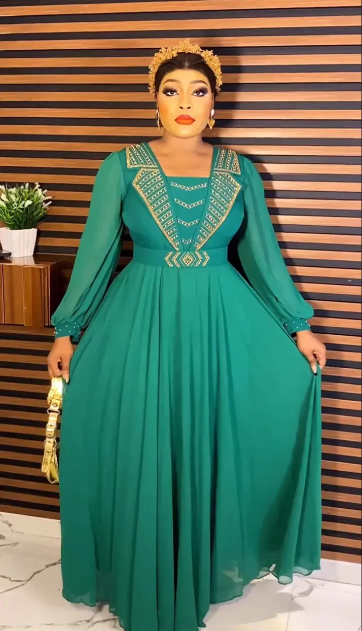 Vêtements ethniques Robes africaines pour femmes Été Automne Polyester Manches longues Blanc Vert Jaune Mariage Maxi Robe 231016