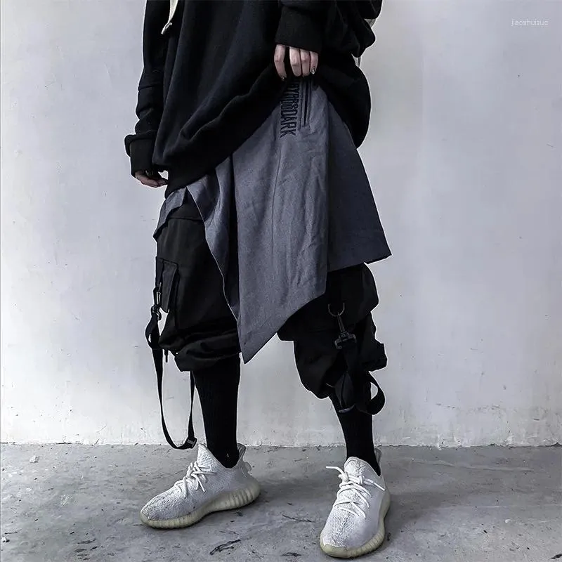 Herrbyxor 2023 Techwear Punk Hip Hop Oregelbundna midjekjol harajuku street dance pantskirt mode dekoration culotte för män kvinnor